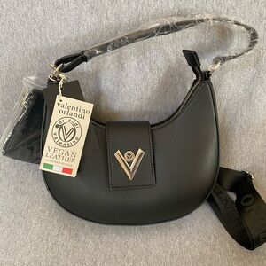 Valentino Orlandi Black Crescent Shoulder Bag with coin pouch.